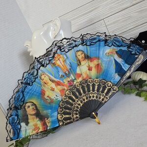 Religious Jesus Mary and Cross Folding Hand Fan